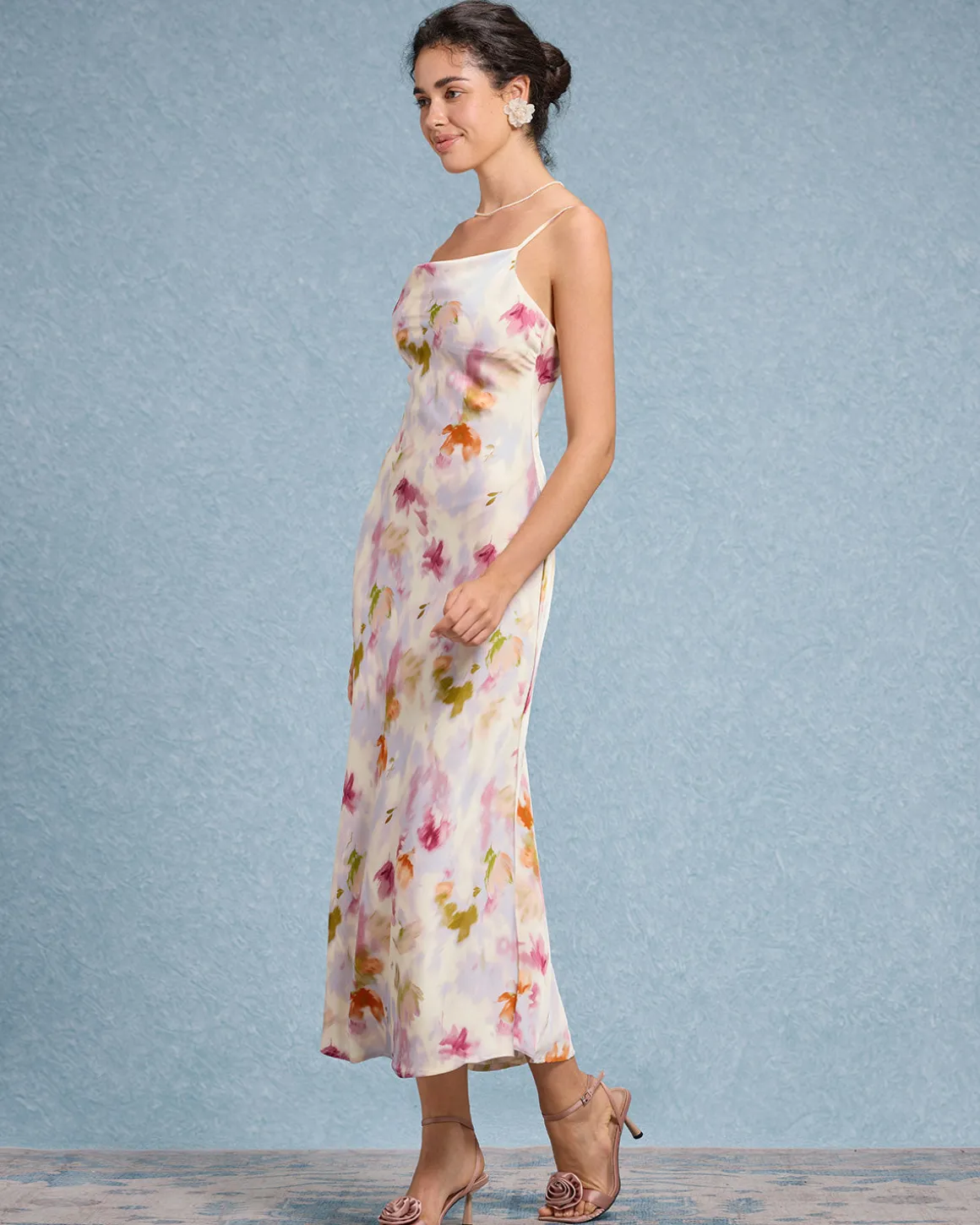 Pink Floral Mermaid Slip Midi Dress