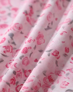 Pink Floral Round Neck Pleated Mini Dress