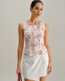 Pink Floral Round Neck Vest