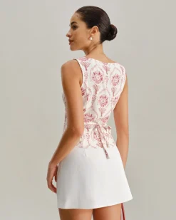 Pink Floral Round Neck Vest