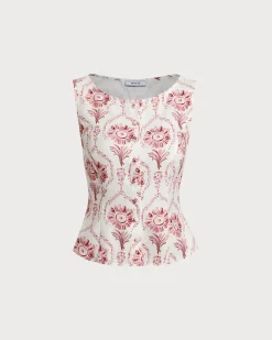 Pink Floral Round Neck Vest