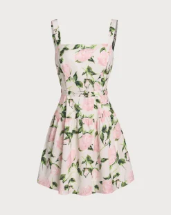 Pink Floral Ruched Belted Slip Mini Dress