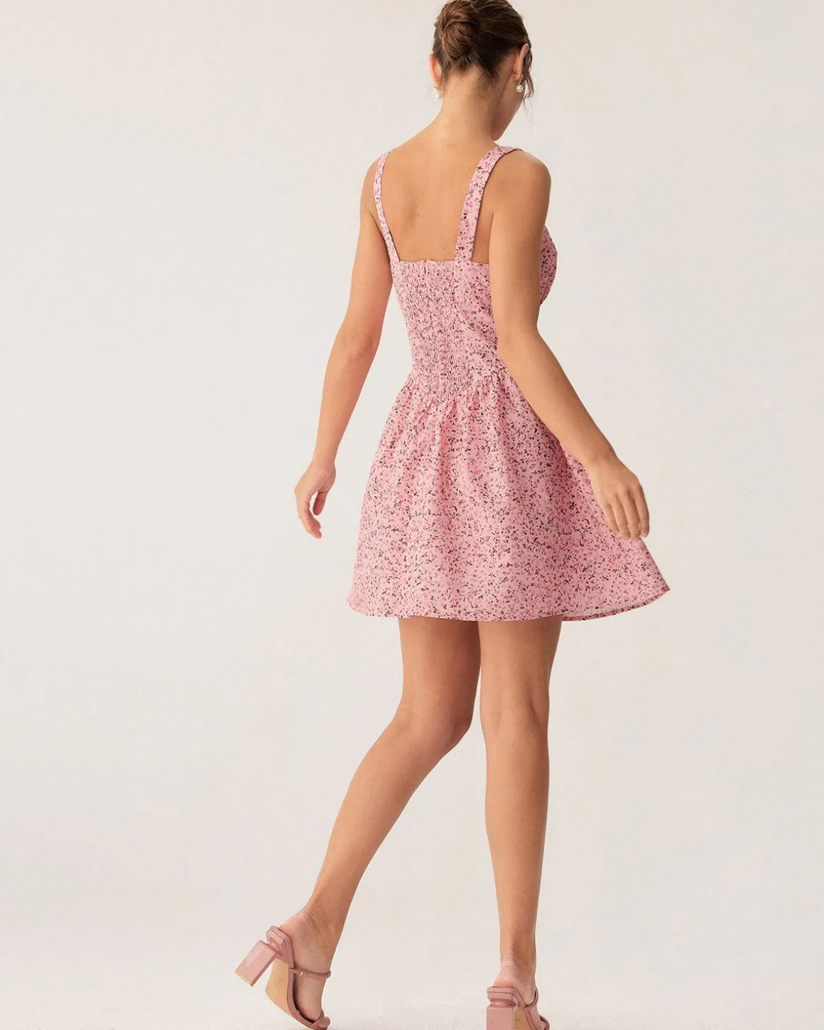 Pink Floral Ruched Corset Slip Mini Dress