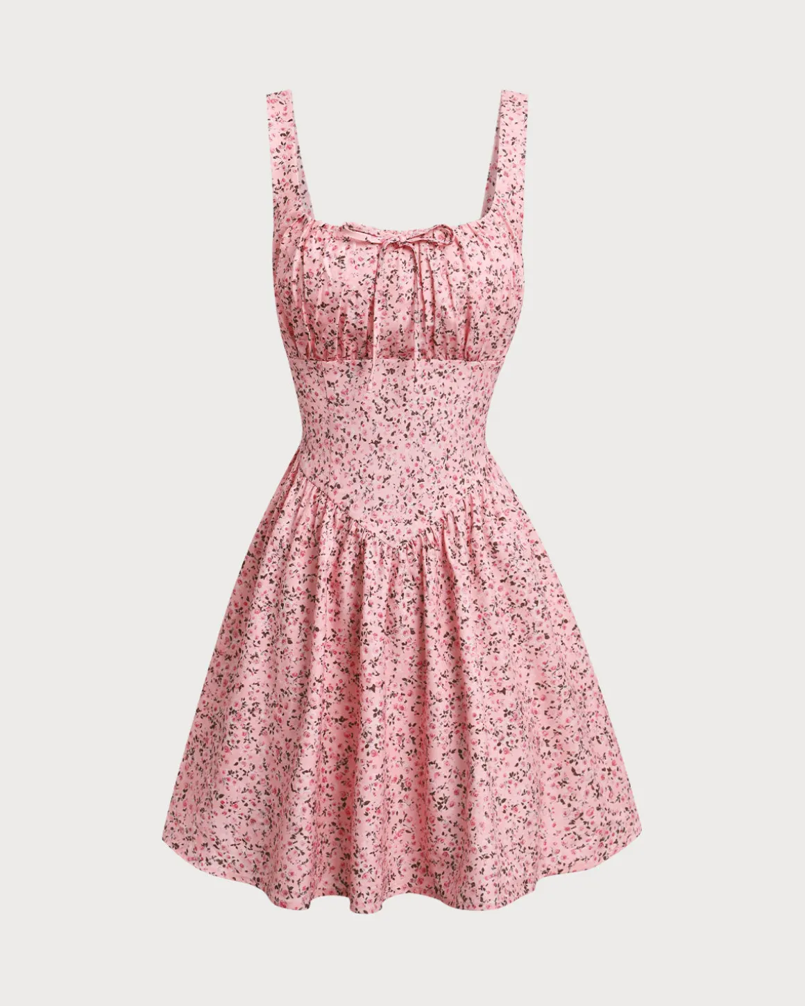 Pink Floral Ruched Corset Slip Mini Dress