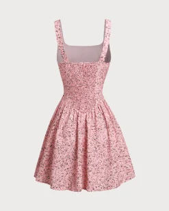 Pink Floral Ruched Corset Slip Mini Dress