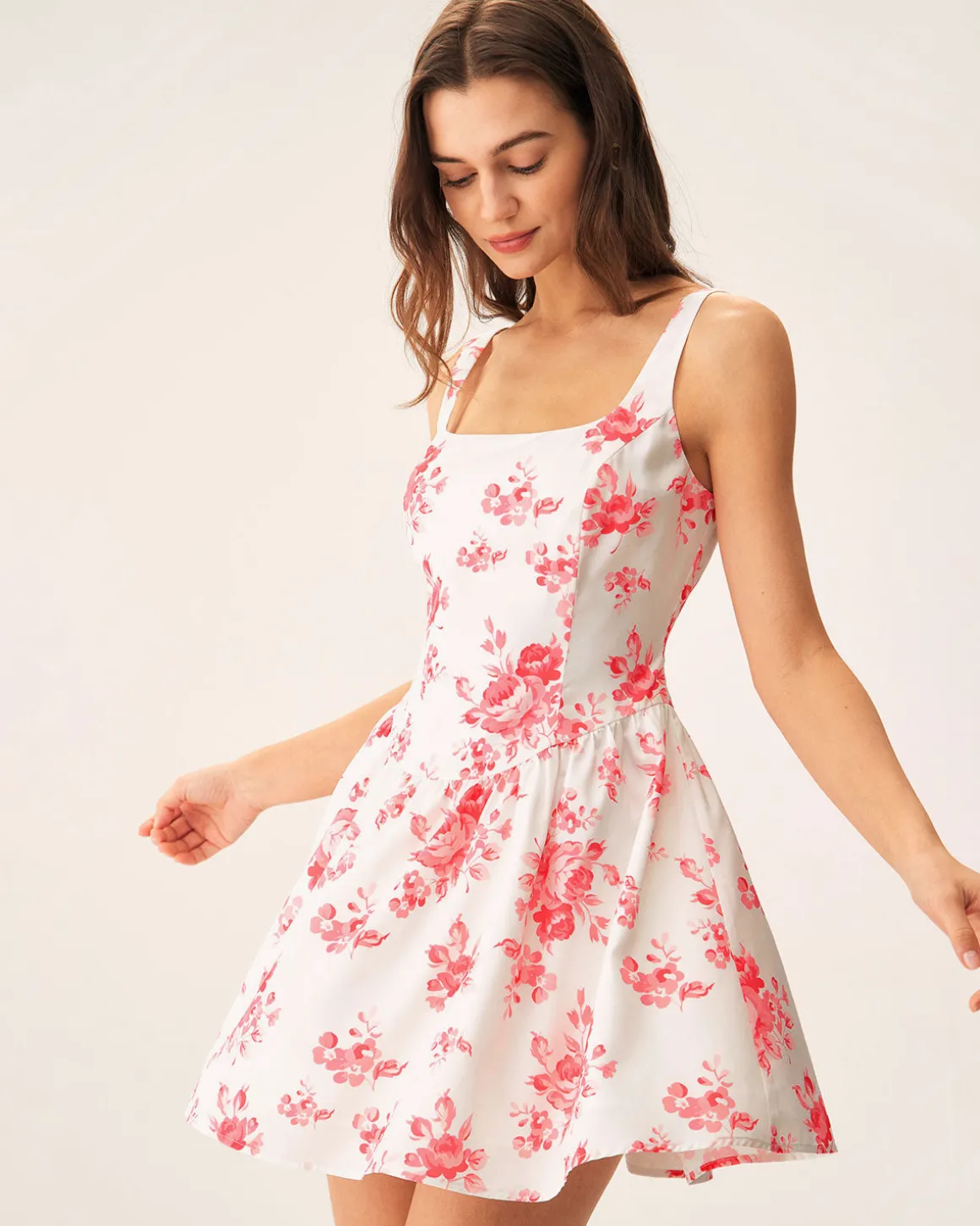 Pink Floral Ruched Mini Dress