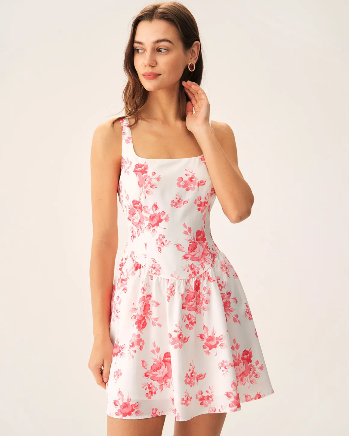 Pink Floral Ruched Mini Dress