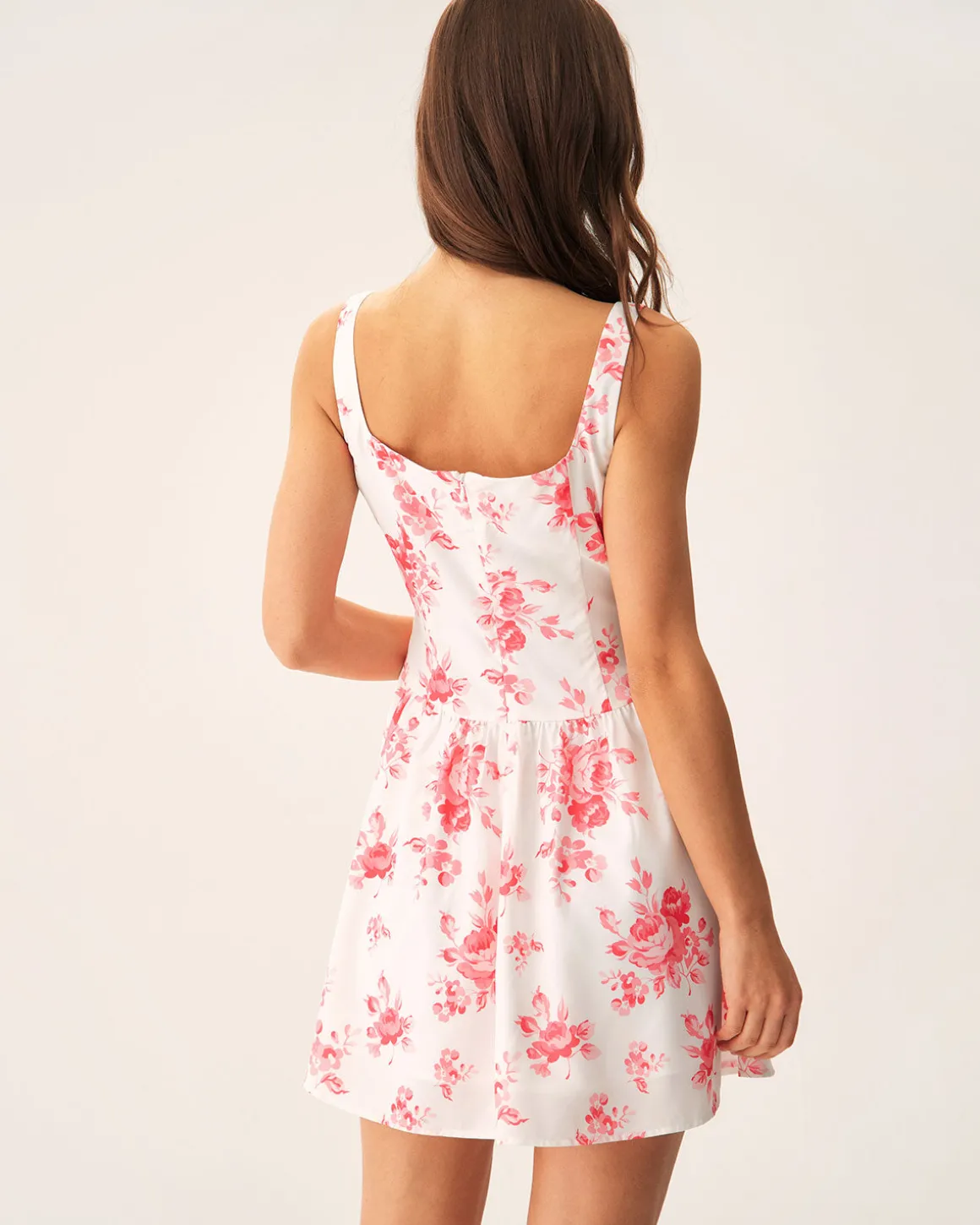 Pink Floral Ruched Mini Dress