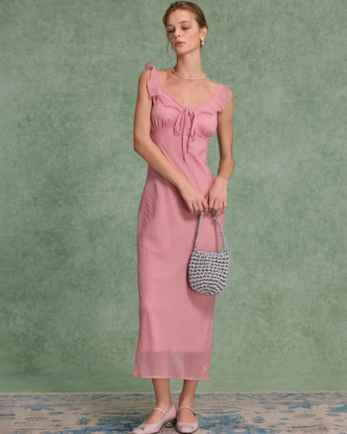 Pink Floral Ruffle Slip Maxi Dress