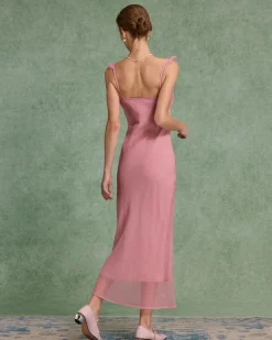 Pink Floral Ruffle Slip Maxi Dress