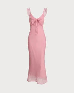 Pink Floral Ruffle Slip Maxi Dress