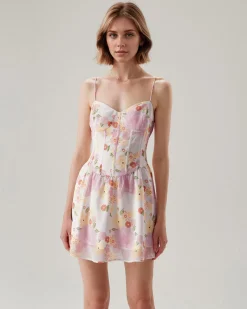 Pink Floral Sweetheart Neck Slip Mini Dress