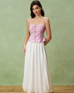 Pink Floral Sweetheart Neck Cami Top