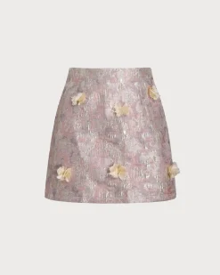 Pink Floral Textured A-Line Mini Skirt
