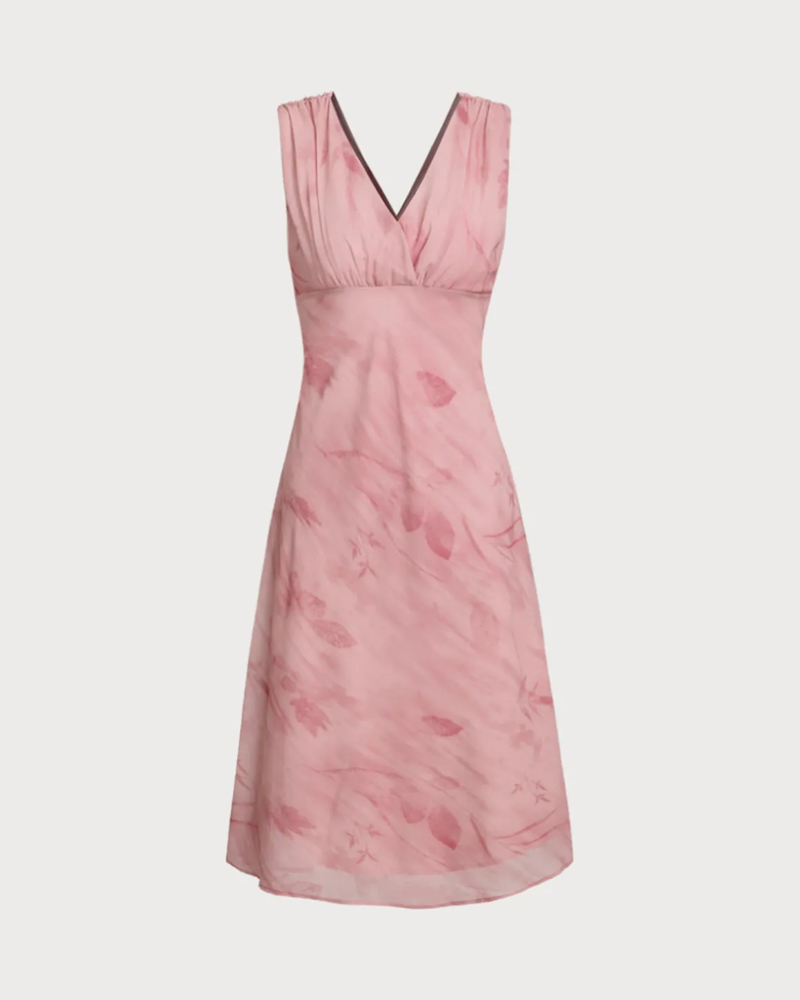 Pink Floral V Neck Sleeveless Midi Dress