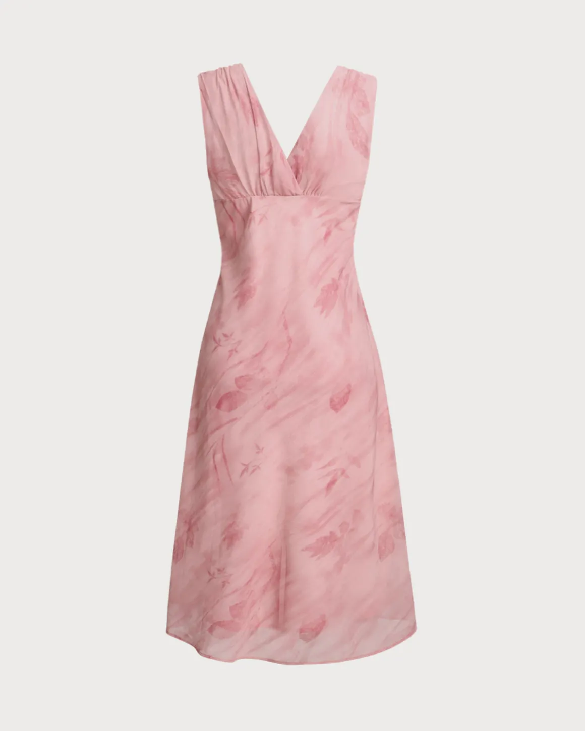 Pink Floral V Neck Sleeveless Midi Dress