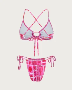 Pink Geometric Ruched Bikini Set