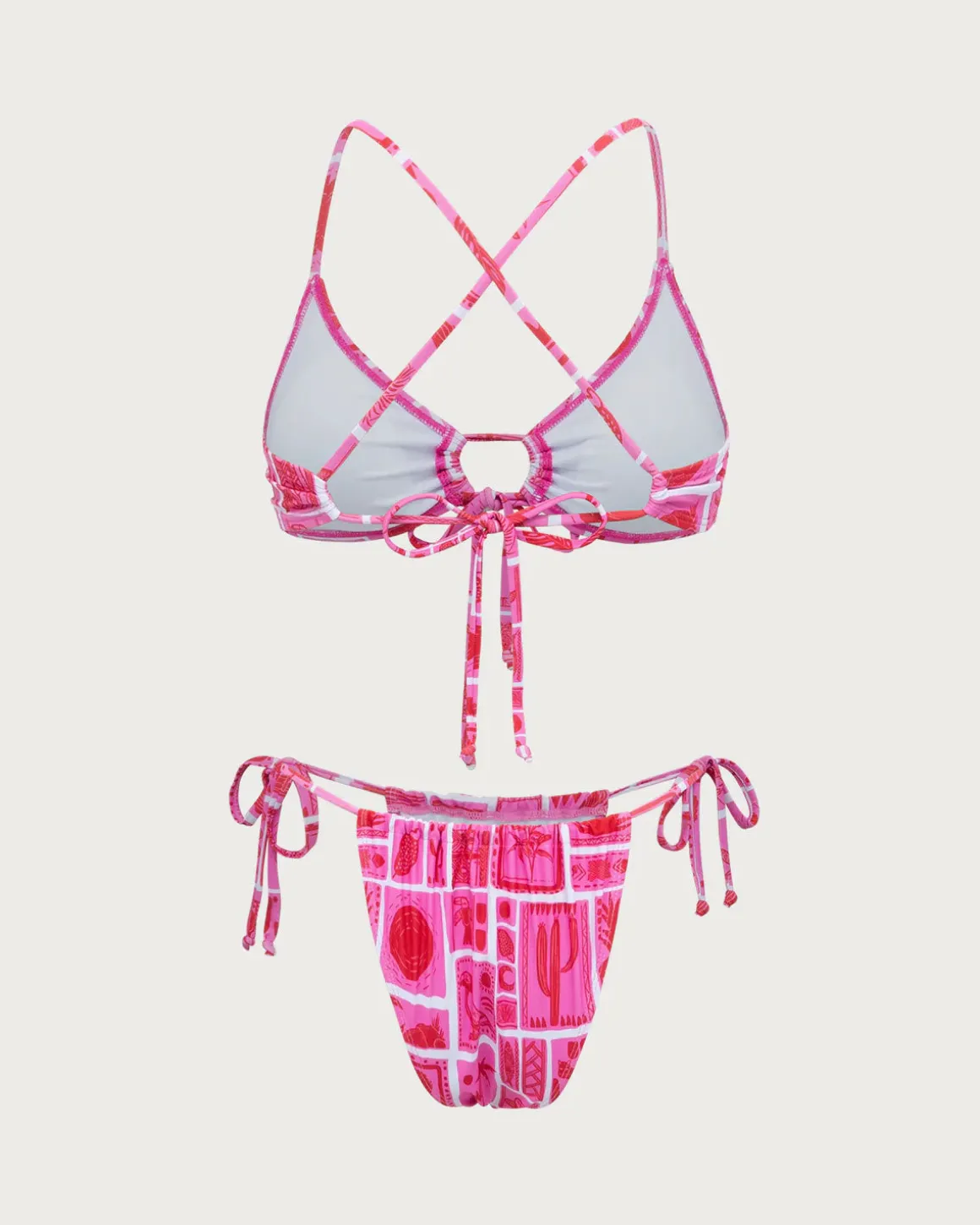 Pink Geometric Ruched Bikini Set