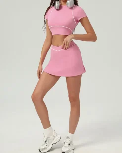 Pink High Stretch A-Line Yoga Skirt