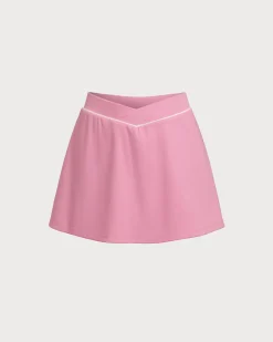 Pink High Stretch A-Line Yoga Skirt