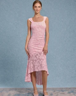 Pink Jacquard Bodycon Slip Maxi Dress