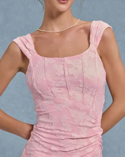 Pink Jacquard Bodycon Slip Maxi Dress