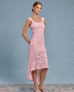 Pink Jacquard Bodycon Slip Maxi Dress