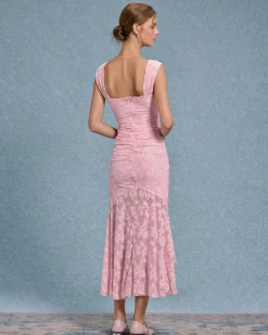 Pink Jacquard Bodycon Slip Maxi Dress