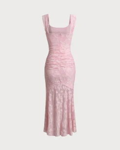Pink Jacquard Bodycon Slip Maxi Dress