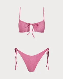 Pink Lurex Cut Out Bikini Set