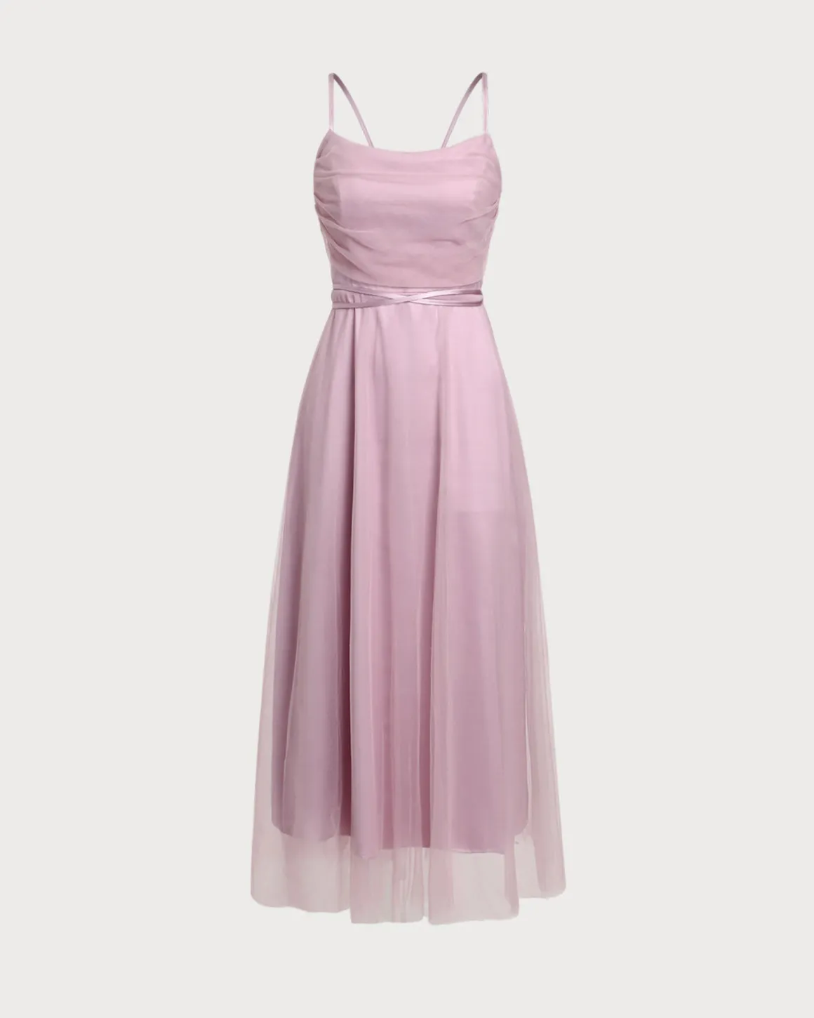 Pink Mesh Flowy Slip Midi Dress