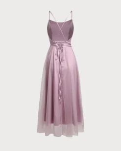 Pink Mesh Flowy Slip Midi Dress