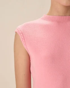 Pink Mock Neck Pocket Sweater Dress
