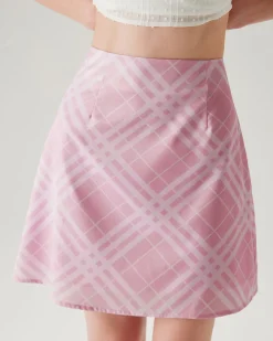 Pink Plaid A-line Mini Skirt