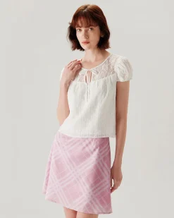 Pink Plaid A-line Mini Skirt