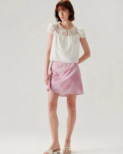 Pink Plaid A-line Mini Skirt