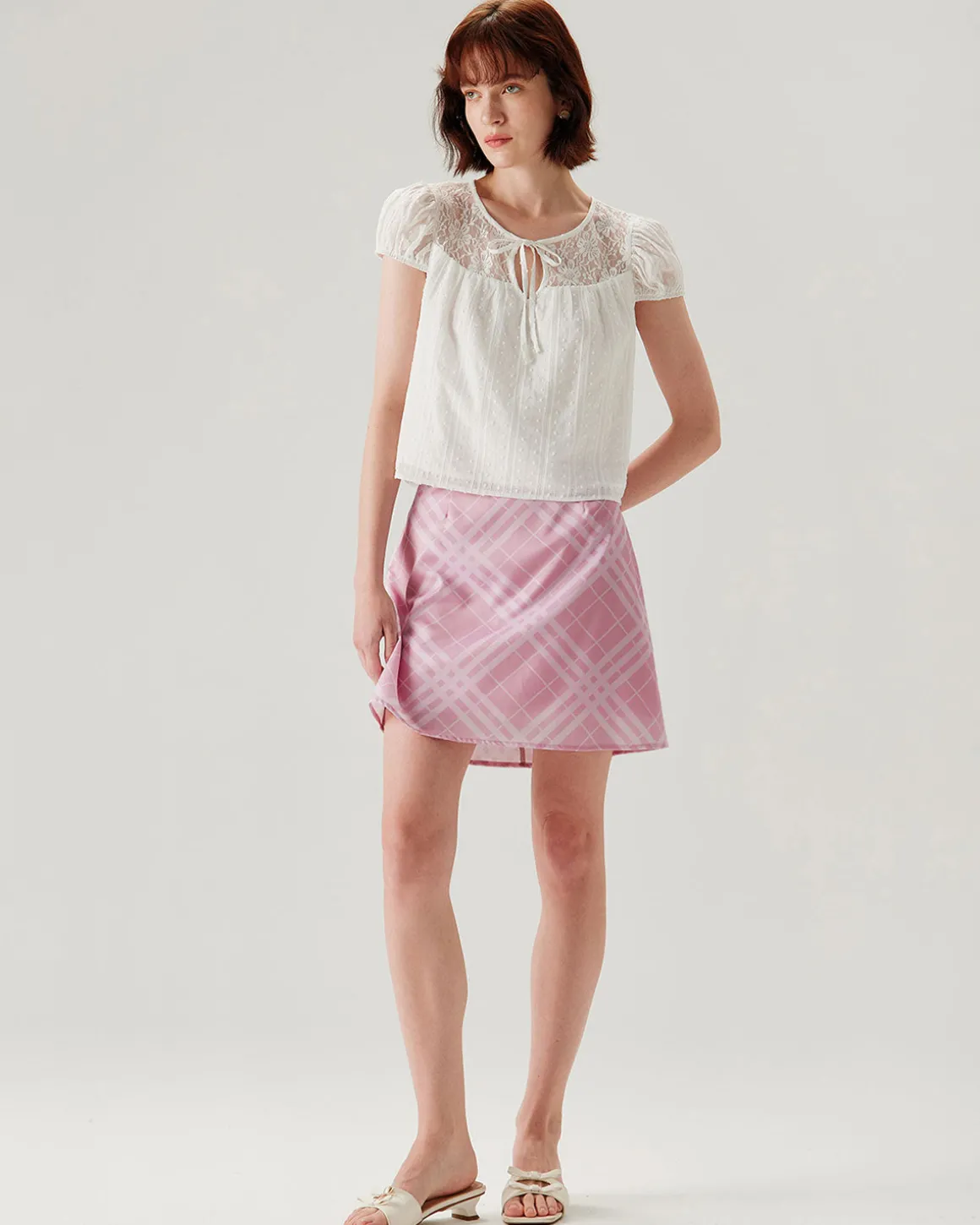 Pink Plaid A-line Mini Skirt