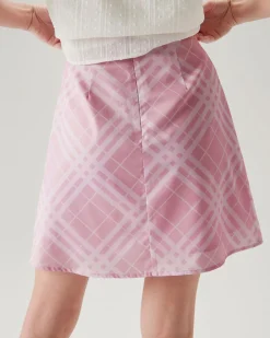 Pink Plaid A-line Mini Skirt