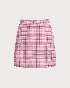 Pink Plaid Straight Mini Skirt