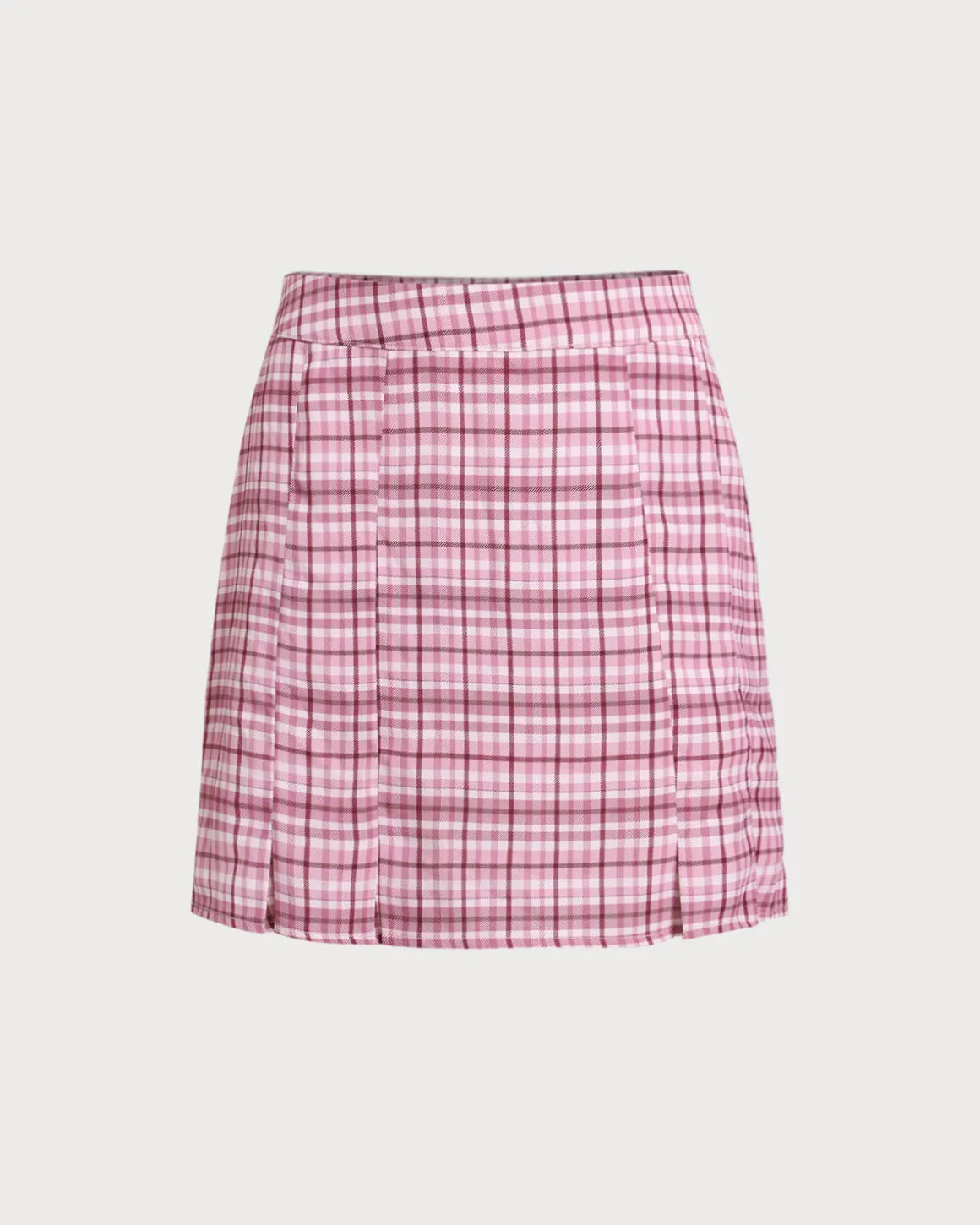 Pink Plaid Straight Mini Skirt