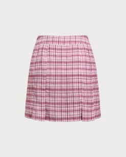 Pink Plaid Straight Mini Skirt
