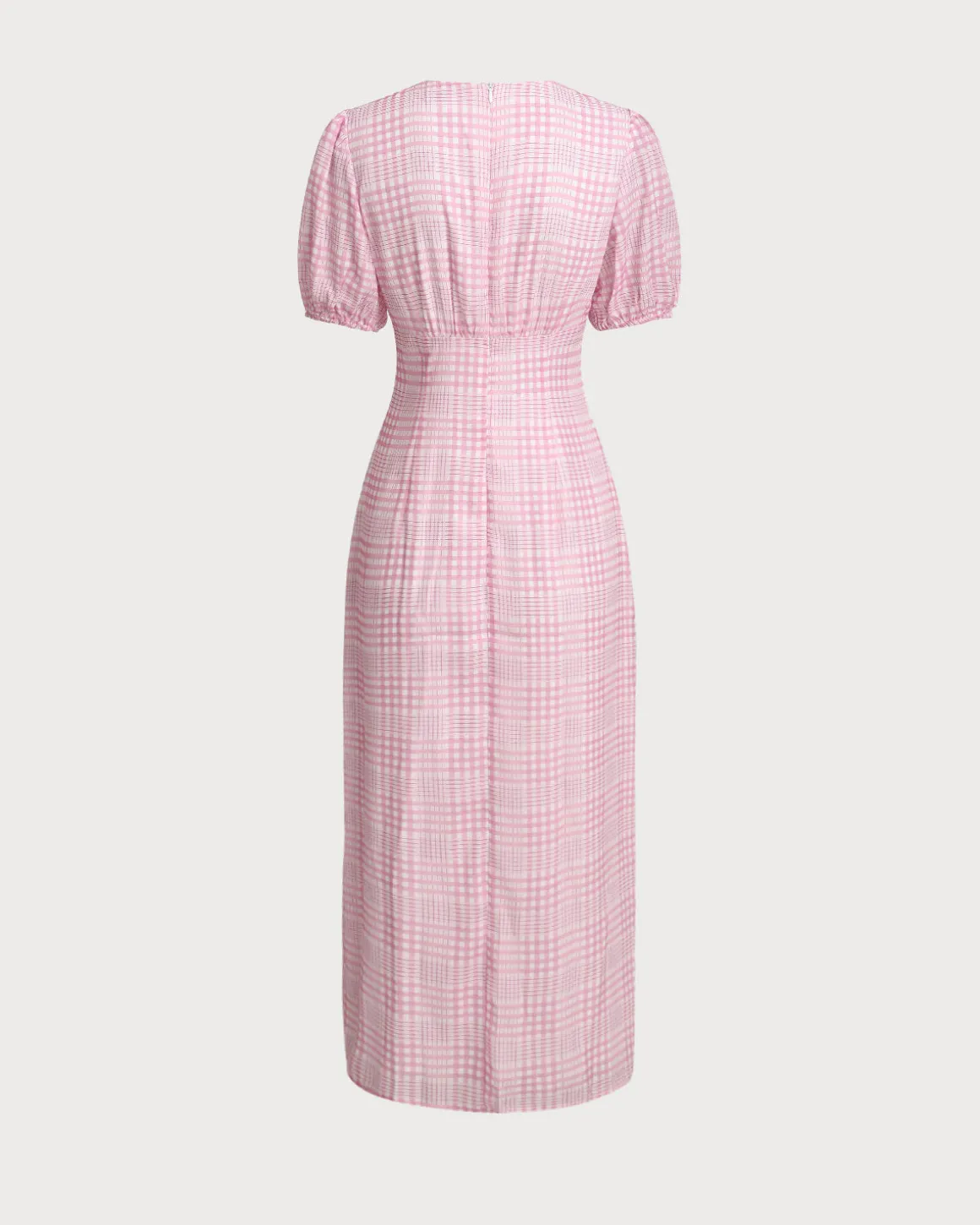 Pink Plaid V-Neck Midi Dress