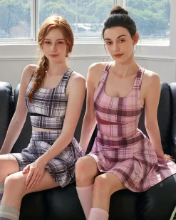 Pink Plaid Yoga Skirt