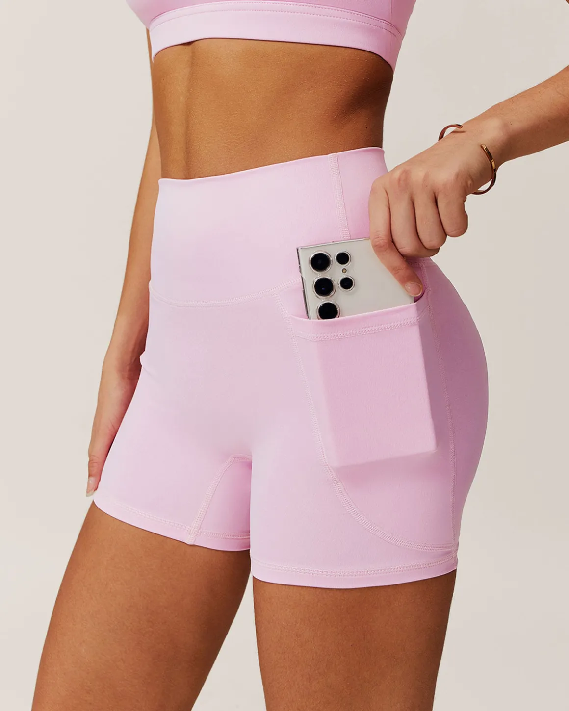 Pink Pocket High Waisted Yoga Shorts