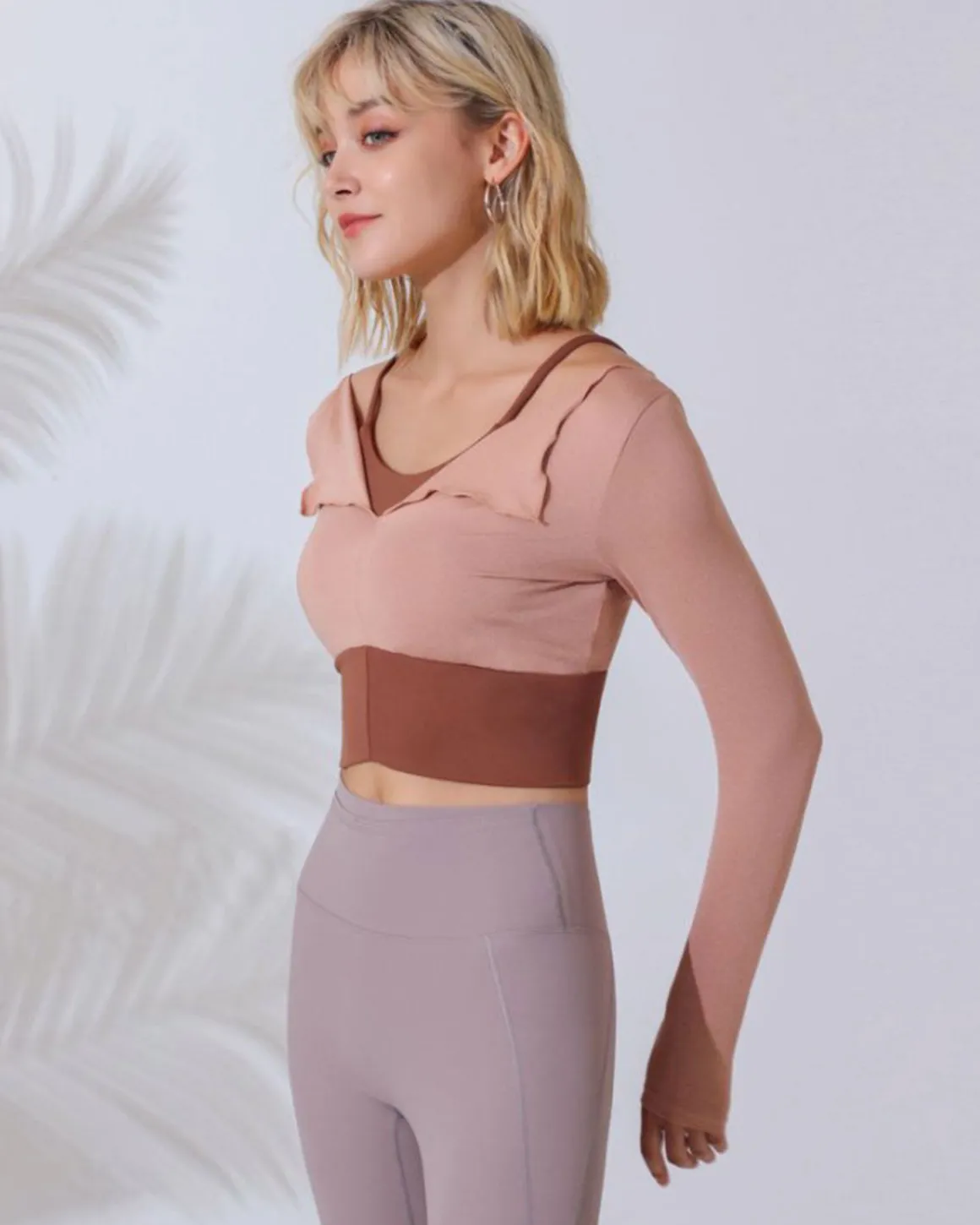 Pink Round Neck Long Sleeve Top - Light Support