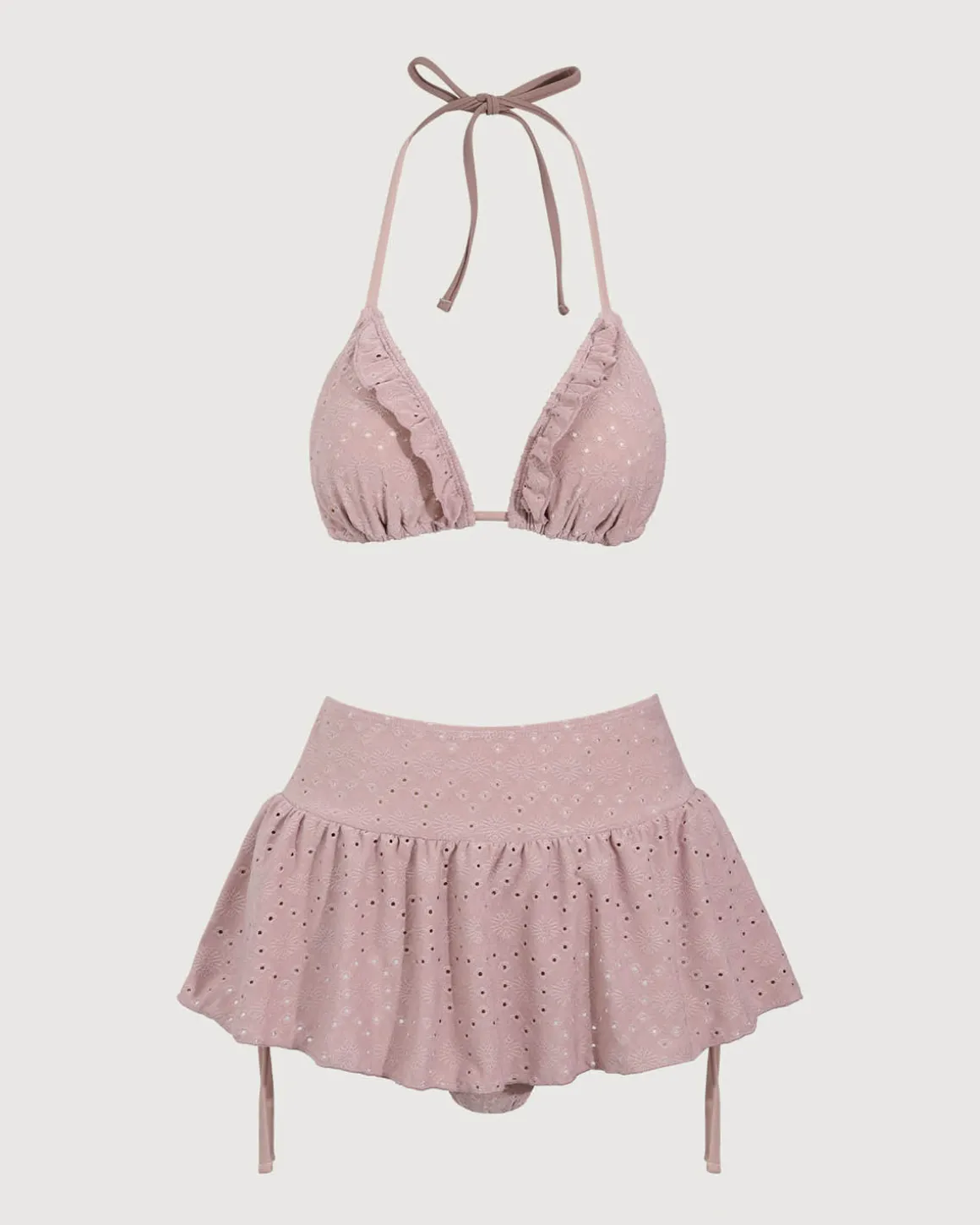 Pink Ruffle Drawstring Bikini Three Piece Suit