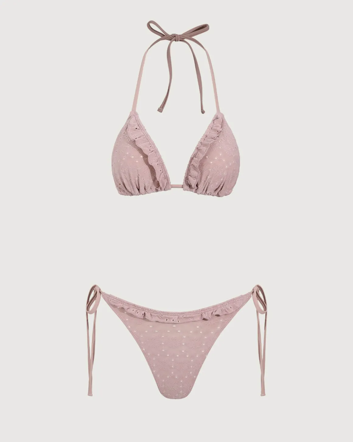 Pink Ruffle Drawstring Bikini Three Piece Suit