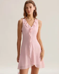 Pink Ruffle Sleeveless Mini Dress