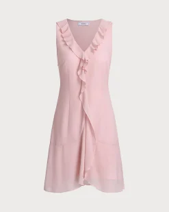 Pink Ruffle Sleeveless Mini Dress