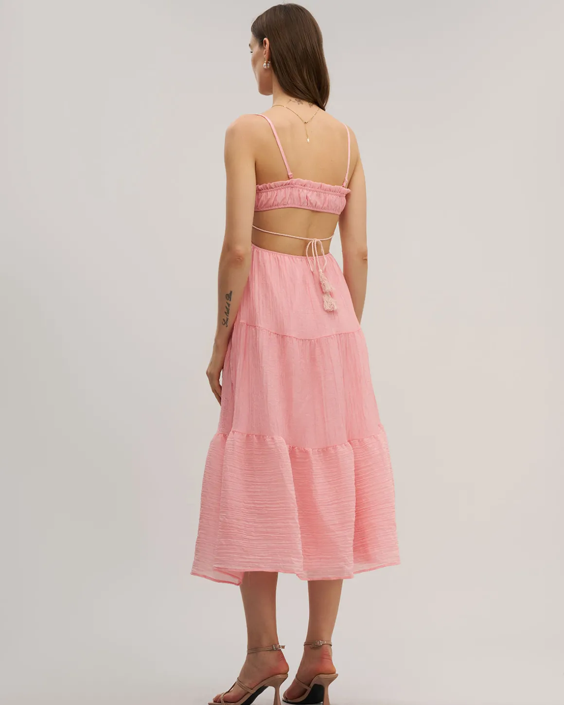 Pink Ruffle Slip Midi Dress
